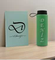 BK Gift Kişiye Özel İsimli Su Yeşili Defter ve Yeşil Cam Matara Hediye Seti-2, Sevgiliye Hediye, Arkadaşa Hediye, Yeni İş Hediyesi