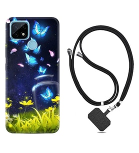 Realme C11 C21 C21Y C25Y C11 2021 Kılıf Boyun Askılı Silikon Neon Butterflys 1309