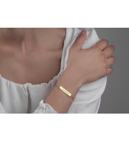 Kişiye Özel 925 Ayar Gümüş Çift Zincir Plaka 2'li İsim Bileklik (Gold)