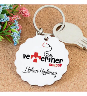 Veteriner Tasarımlı İsimli Papatya Anahtarlık