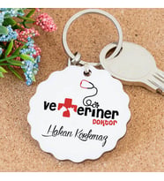 Veteriner Tasarımlı İsimli Papatya Anahtarlık