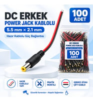 100 Adet DC Erkek Power Jack Kablolu 5.5x2.1mm – CCTV Güvenlik Kamera Adaptör Güç Bağlantı Kablosu