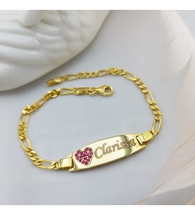 Vaoov 925 Ayar Gümüş Kalpli İsimli Çocuk Bileklik (Gold)