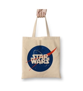 Star Wars Nasa Logo Beyaz Bez Çanta Uzun Saplı Alışveriş Çantası Plaj Çantası