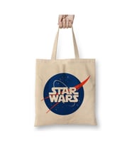 Star Wars Nasa Logo Beyaz Bez Çanta Uzun Saplı Alışveriş Çantası Plaj Çantası