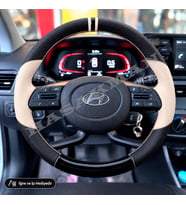 Hyundai Bayon Dikme Direksiyon Kılıfı Delikli Deri Parlak Siyah Bej Detay Çift Yüzük ve Dikiş 2021-2026