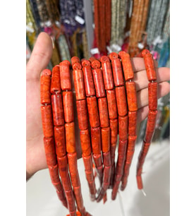 Çim Mercan Taşı Silindir Kesim Parlak Kırmızı 12x30mm Doğal Taş Dizi [AA]