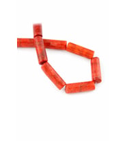 Çim Mercan Doğal Taş Parlak Kırmızı Silindir Kesim 12x30mm Dizi [AA]
