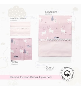 Desenli Bebek Uyku Seti Bebek Nevresim Takımı Modelleri Bebek Uyku Seti (Pembe)