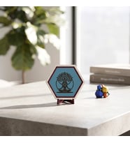 Huzur Veren Meditasyon ve Hayat Ağacı Motifli Masaüstü Dekoratif Aksesuar Çalışma Masaları İçin Modern 10x10 cm, Gök Mavi