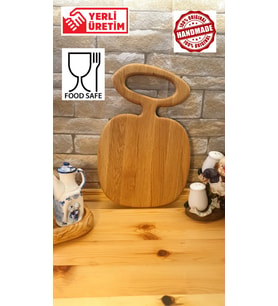 F&S WoodArt Sunum Tahtası - Meşe Doğal Ahşap Özgün Tasarım - Saplı Kesme Tahtası- Et Tahtası