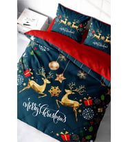 Yılbaşı Nevresim Takım %100 Doğal Pamuk Merry Christmas Çift Kişilik Dark Deer