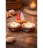 Yelkenli Figürlü Seramik Mumluk Deniz Temalı Dekoratif Çiftli Tealight Mumluk (Mum Dahil Değil)
