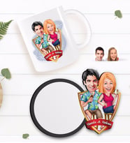BK Gift Kişiye Özel Sevgililer Karikatürlü Beyaz Kupa ve Ahşap Bardak Altlığı Hediye Seti-51
