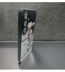 S24 Uyumlu Aynalı Desenli Kaliteli Silikon Telefon Kılıfı (Mat Siyah - Krem)