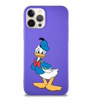 Apple iPhone 12 Pro Soft Premier Kapak Donald Duck-D Tasarımlı Silikon Kılıf - Mor (Şeffaf)