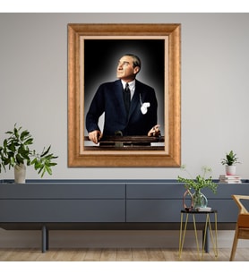 Altın Paspartulu Atatürk  Çerçeveli Tablo C697 (Gold)