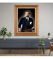 Altın Paspartulu Atatürk  Çerçeveli Tablo C697 (Gold)