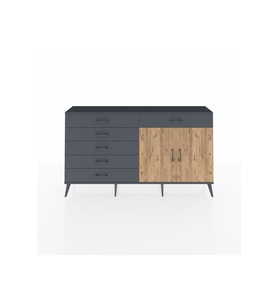 Arges Konsol Tek Raflı 6 Çekmeceli 2 Kapaklı 176x30x99 Antrasit-Çam/Antrasit