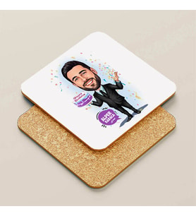 Kişiye Özel Yaş Günü Kutlayan Erkek Karikatürlü Bardak Altlığı