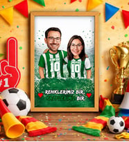 BK Gift Kişiye Özel İsimli Yeşil-Beyaz Sevgili Karikatürlü Ahşap Çerçeveli Tablo - 40x25cm, Doğum Günü Hediyesi, Taraftar Hediyesi