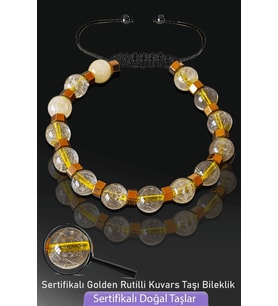 Sertifikalı Gerçek Golden Rutilli Kuvars Taşı Bileklik - Melek Saçı (Çok Renkli)