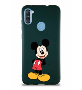 Samsung Galaxy M11 Soft Premier Kapak Mickey Mouse-B Tasarımlı Silikon Kılıf - Yeşil (Şeffaf)