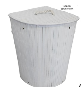 BAMBU KÖŞE ÇAMAŞIR SEPETİ BEYAZ