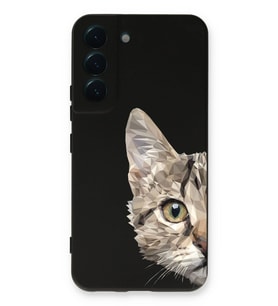 Samsung Galaxy S22 Uyumlu Lansman Kılıf Catface Tasarımlı İçi Kadife Kapak-Siyah (Şeffaf)