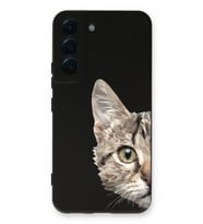 Samsung Galaxy S22 Uyumlu Lansman Kılıf Catface Tasarımlı İçi Kadife Kapak-Siyah (Şeffaf)