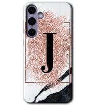 Galaxy S24 Plus Kılıf HD Desen Baskılı Kılıf - Pembe Mermer Desenli J Harfi
