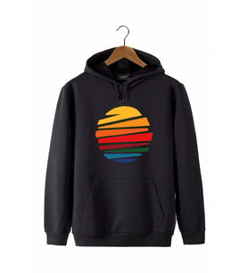 Erkek Siyah Önü Güneş Baskılı Kapüşonlu Sweatshirt 22K-5200322-2