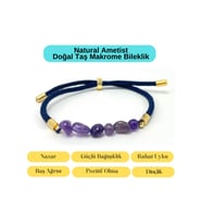 Sertifikalı Natural Ametist Doğal Taş Makrome Bileklik Ayarlanabilir Ölçü