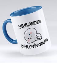 Bk Gift Yıkılmadım Dinleniyorum Tasarımlı Mavi Kupa Bardak - Model 1