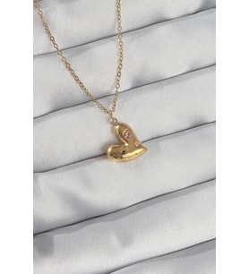 316L Çelik Zincir Gold Renk Renkli Zirkon Taşlı Kalp Kolye 5886 - SSSSSS3772-4721