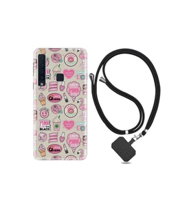 Samsung Galaxy A9 2018 Kılıf Desenli Silikon + Şarj Kulaklık Koruyucusu Donut Flamingo 1415