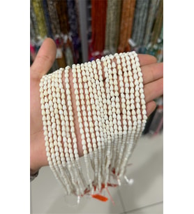 Mercan Doğal Taş Parlak Beyaz Damla Kesim 6x4mm Dizi