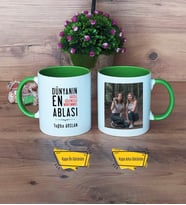 Ablaya Hediye Kupa Bardak Yeşil Fotoğraflı Ablaya Doğum Günü Hediyesi