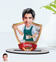 BK Gift Kişiye Özel İsimli Barista Karikatürlü Ahşap Biblo Model-1