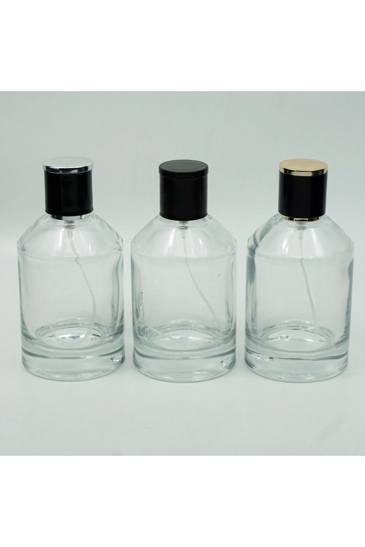 Parfüm Şişesi 100 ml 5 Adet Silindir Kubbeli Model Kolay Kapama (Şeffaf)