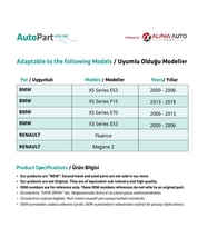 BMW X5 Serisi E53,F15,E70 için Sunroof Tamir Seti-2 Parça