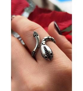 Antik Gümüş Kaplama Motifli Yılan Şekilli El Yapımı Ayarlanabilir Unisex Yüzük