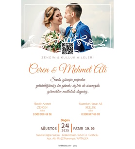 Nikah Düğün Nişan Kına Davetiyesi Beyaz Zarflı 5029 Kodlu