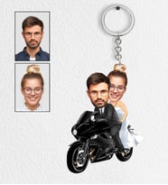 Kişiye Özel Motorcu Gelin Damat Tasarımlı Karikatür Anahtarlık