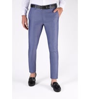 Erkek Slim Fit Petekli İtalyan Kesim Keten Pantolon 21K-2200420-6 Mavi