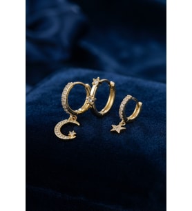 3 lü Ay ve Yıldız Model Gold Renk Set Küpe