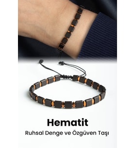 Hematit Doğal Taş Kare Kesim Çift Sıra Bileklik