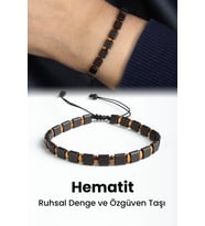 Hematit Doğal Taş Kare Kesim Çift Sıra Bileklik