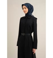 Klasik Desenli Saf İpek Sura Eşarp 9357D (Lacivert)