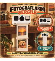 Retro Kamera Tasarımlı Katlanabilir Anı Fotoğrafı Sergileme Standı – 3D Baskı